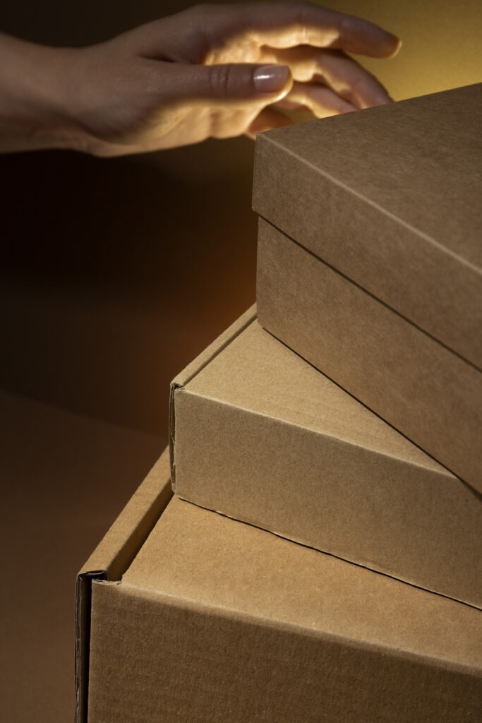 Cajas de cartón apiladas representando la experiencia de Embalajes Almanzora como socio de embalaje.